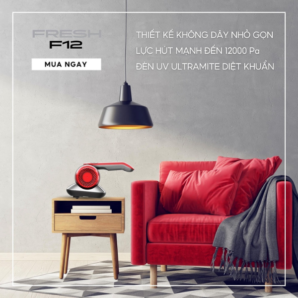 Máy hút bụi giường đệm UNIQ FRESH F12 – UV 5W, 12.000Pa, không dây