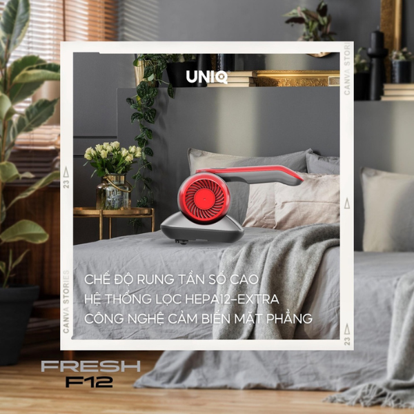 Máy hút bụi giường đệm UNIQ FRESH F12 – UV 5W, 12.000Pa, không dây