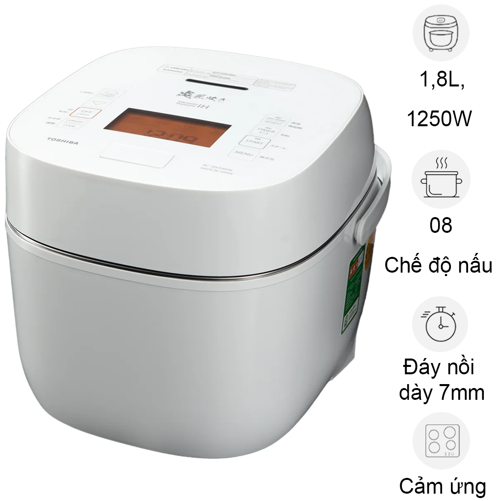 Nồi cơm điện cao tần áp suất Toshiba RC-18VXWVN(W) 1.8L – Cao cấp