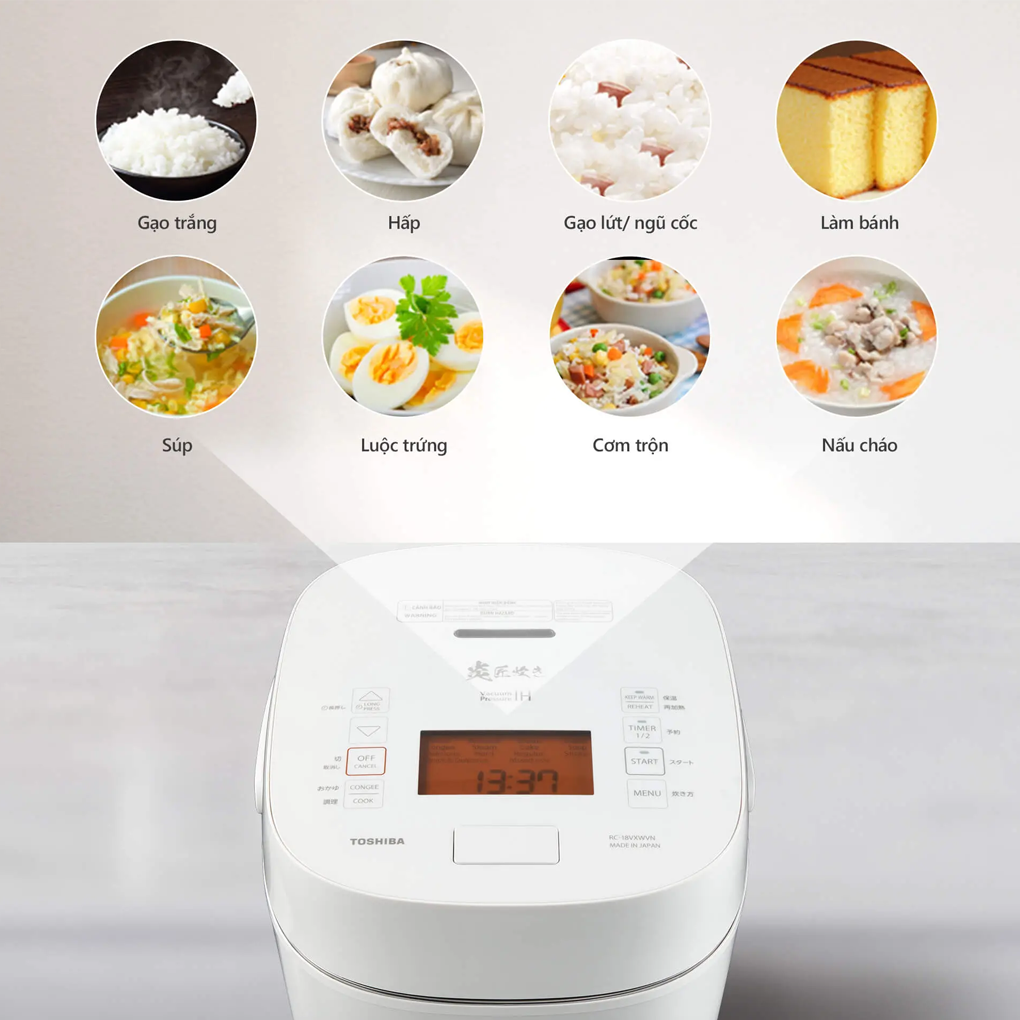 Nồi cơm điện cao tần áp suất Toshiba RC-18VXWVN(W) 1.8L – Cao cấp